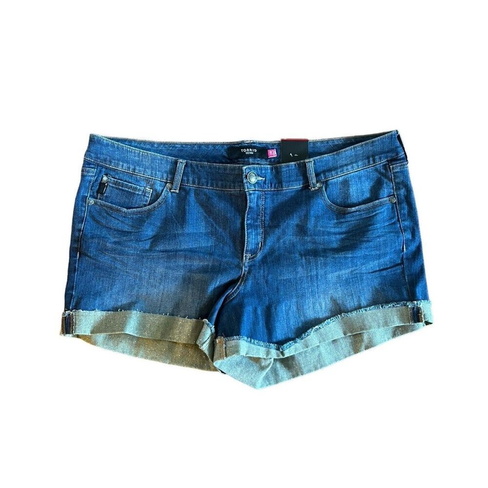 Torrid Plus Size 24 Glitter Cuff Denim Jean Shorts Stretch Pockets Casual NWT
